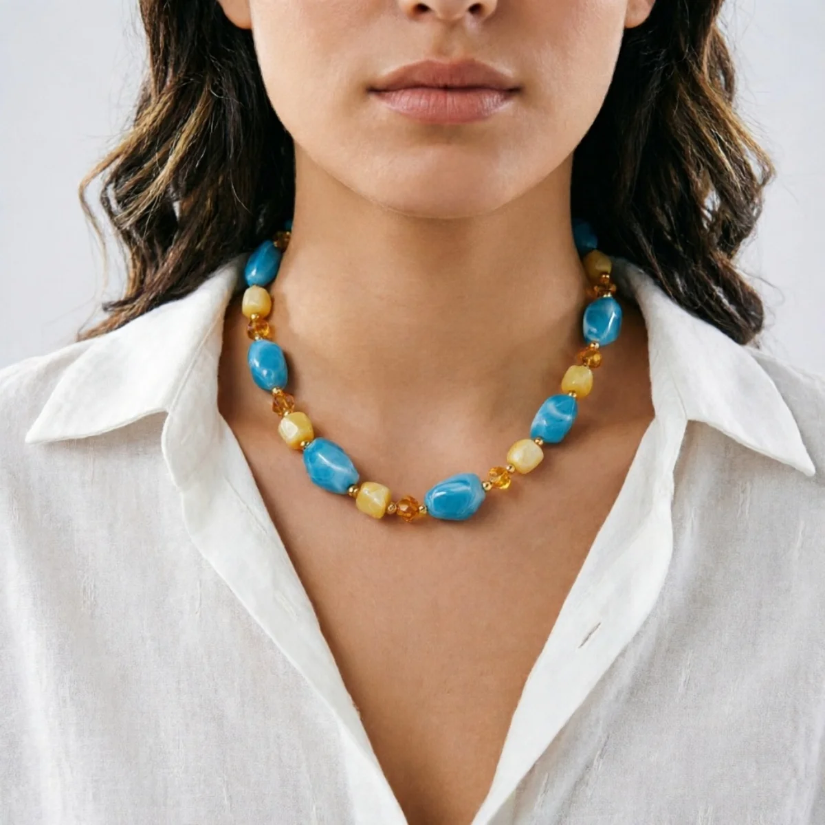 Französische Retro-Halskette mit sanften, farbenfrohen Kristallharzperlen für Damen und Herren, Hippie-Stil, unregelmäßige Perlen, Choker, Reiseschmuck – Detail 15