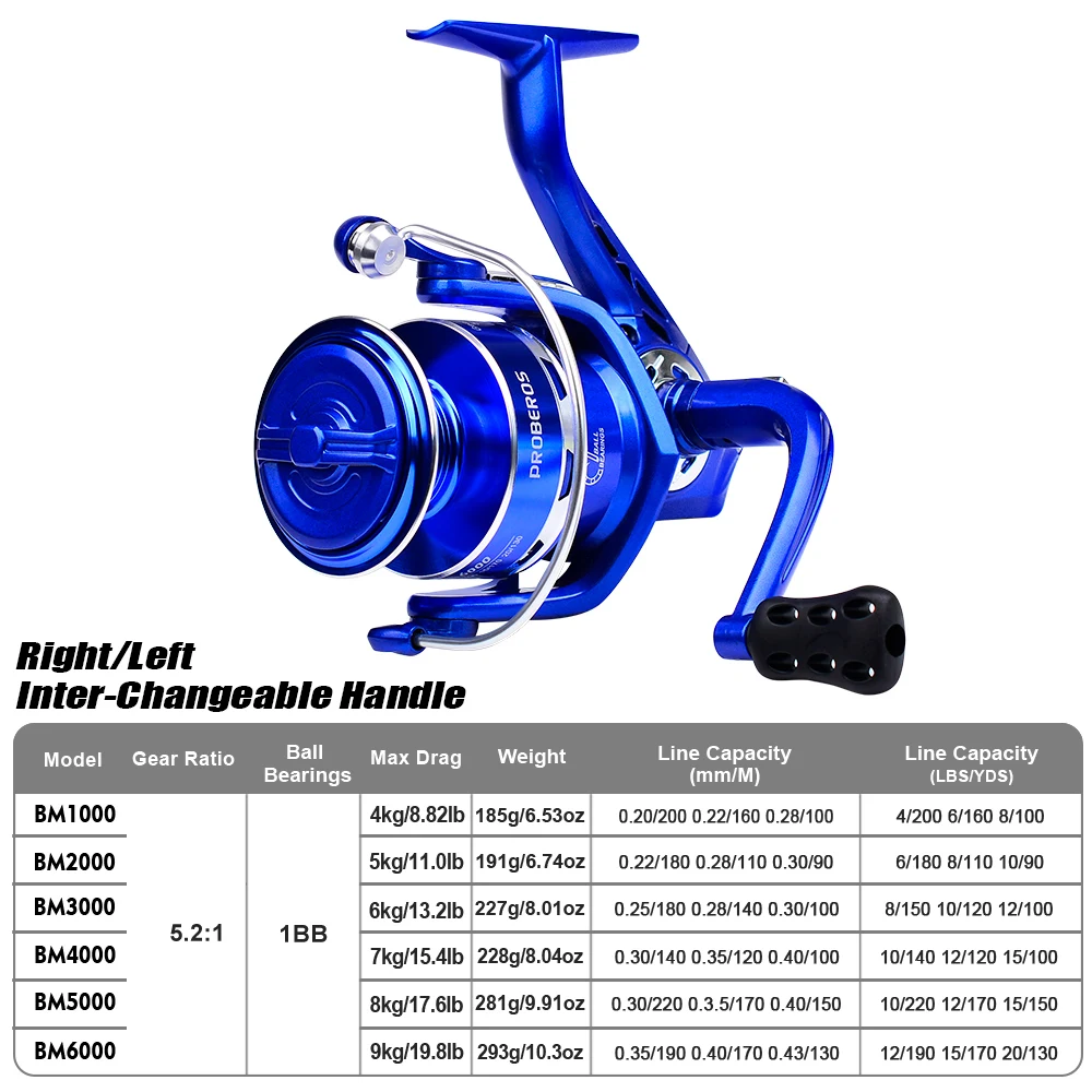 PROBEROS  5.2:1 Gear Ratio Spinning Reel 4-9KG Max Drag Fishing Reel CNC Machine Aluminum Alloy Spool Freshwater Wheel  Peche