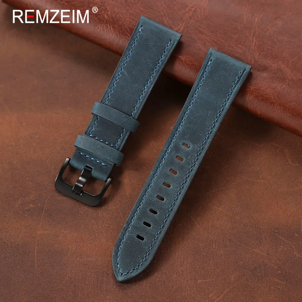 Classic Men's Crazy Horse Leather Watch Band Frosted Texture Universal Quick Release 18mm 20mm 22mm 24mm Straps