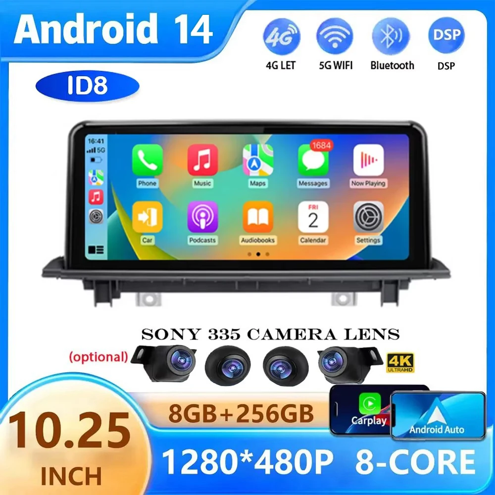 ID8 Android 14 Car Radio For BMW X1 F48 X2 F49 2016- 2017 NBT & 2018 - 2020 EVO Multimedia Player GPS Stereo 4G wireless Carplay