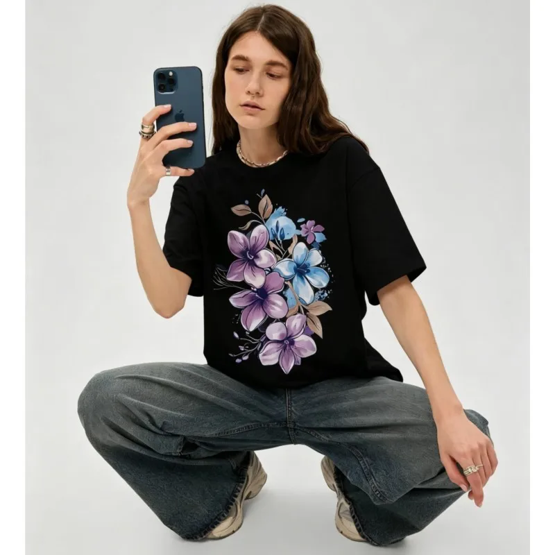 New Style Women's T-shirts Pure Cottton Prints Coloful Patterns Unique Cost-effective Cheap Women's Clothes Casual Beautiful Top