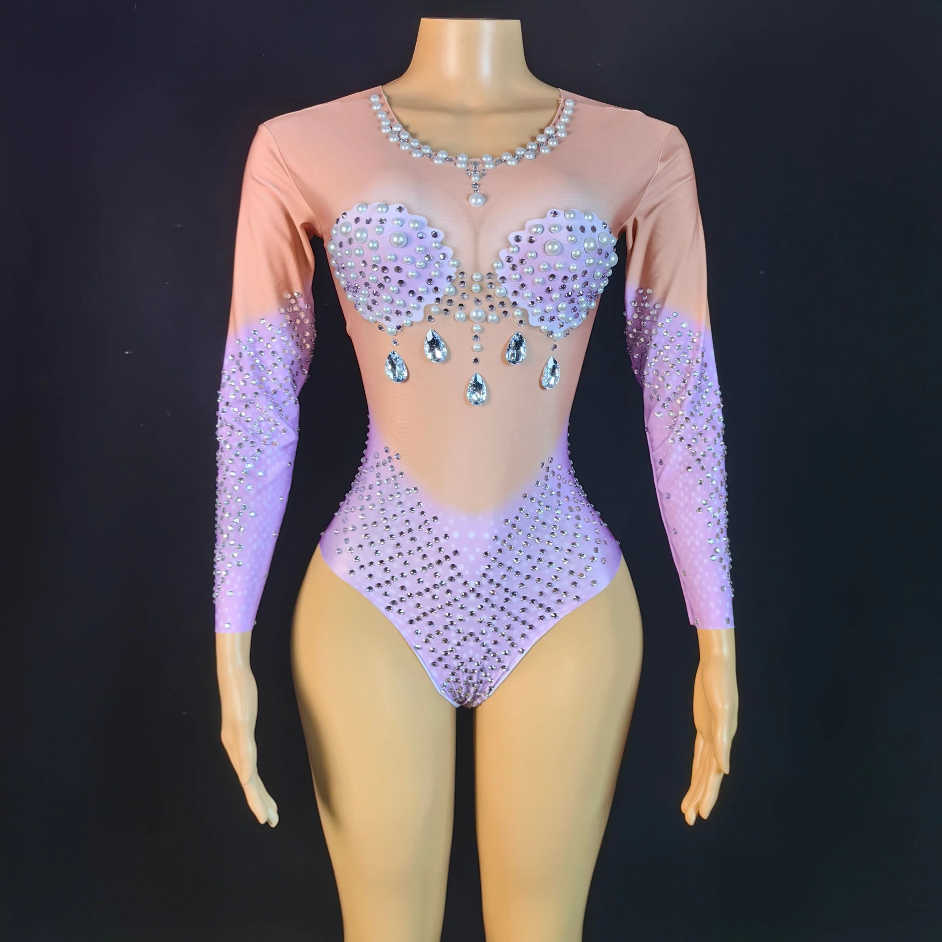 Nowy błyszczący kombinezon z kryształkami Stretch Sexy Bodysuit Women Birthday Stage Play Celebrate Dancer Party Show Mermaid Bodysuit