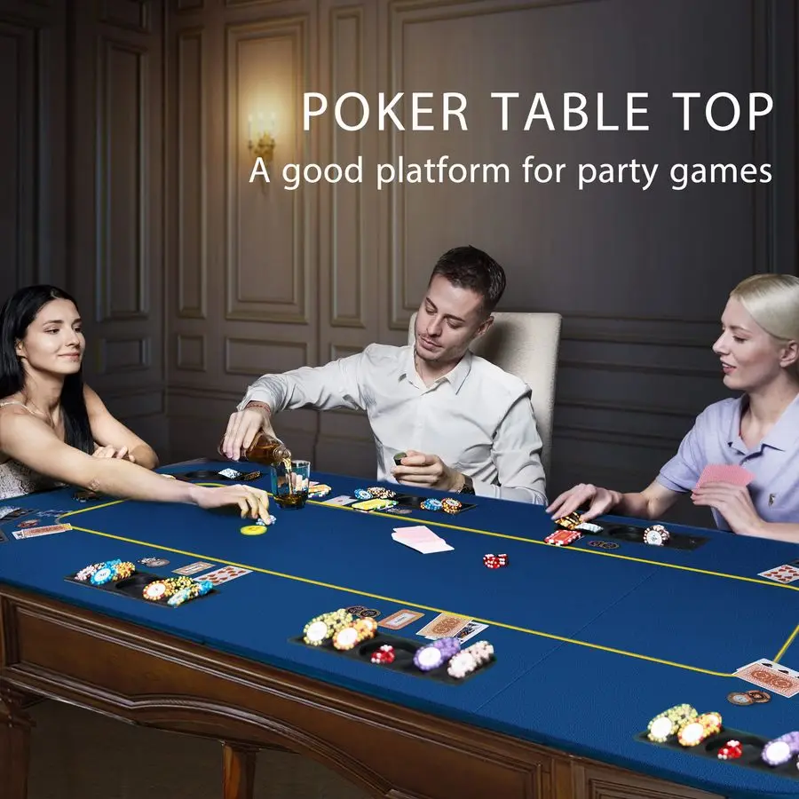 Tappetino da gioco da tavolo in gomma antiscivolo portatile pieghevole da 79 x 36 pollici per 8 giocatori Texas Poker Card con portabicchieri e Carr