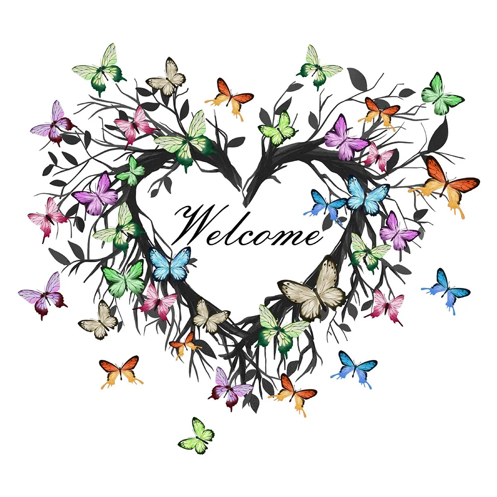 Calcomanía decorativa de pared de guirnalda de mariposas con texto de amor de bienvenida en inglés Material de PVC para puertas y superficies lisas 30 cm x 30 cm