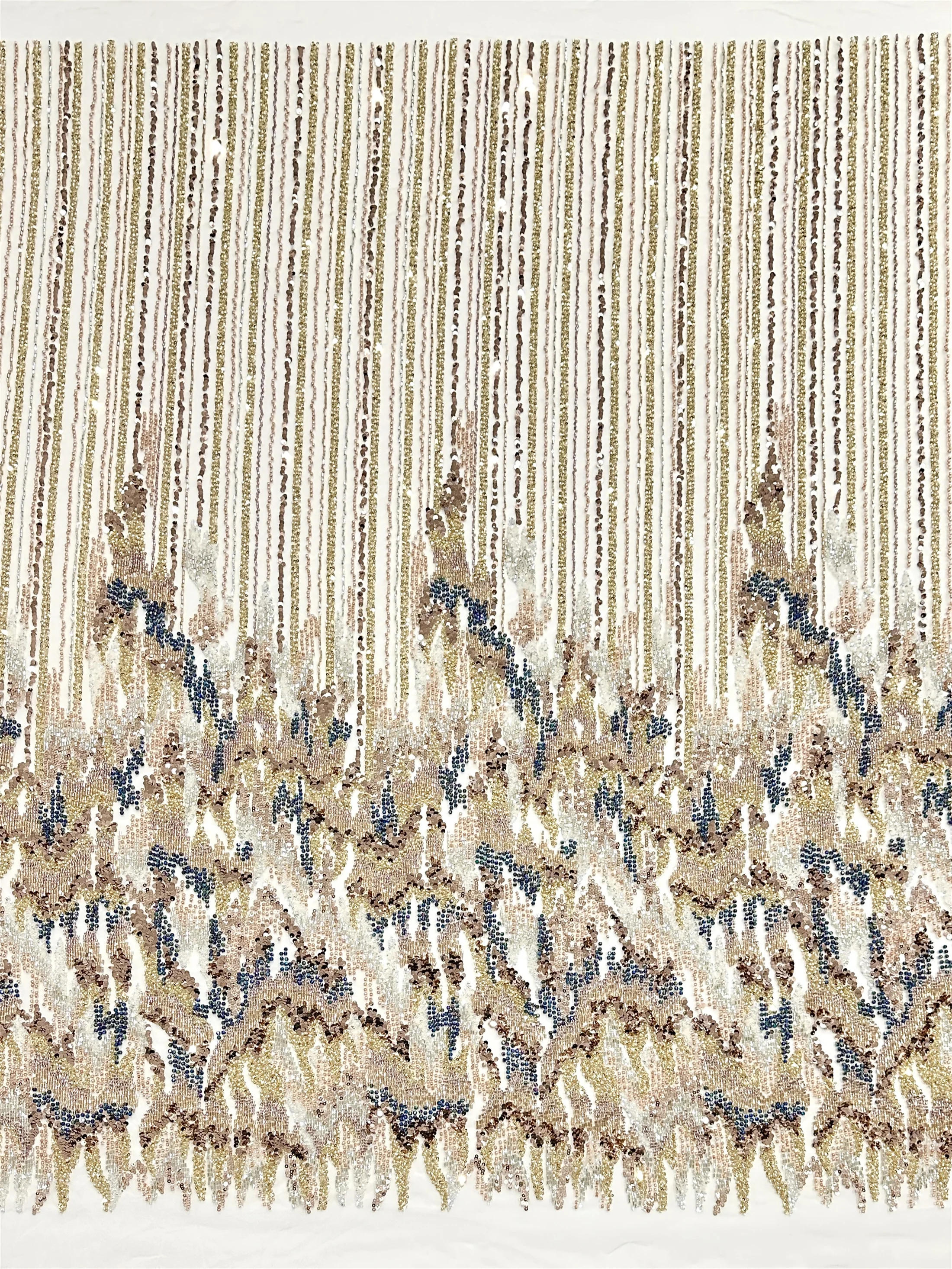 Gold Handmade Heavy Mesh Lace Sequins Nigerian French Tulle Fabric Embroidery 6 Types of Stones and Beads For Wedding Dress