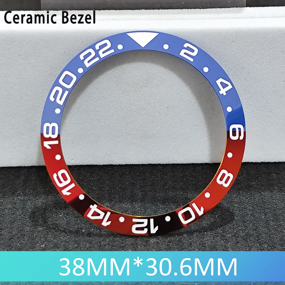 Inclinación de 38mm x 30,6mm, cerámica/aluminio de buceo de alta calidad, 1 Uds., inserto de bisel para NH35 NH34 NH36, bisel de reloj GMT de movimiento automático