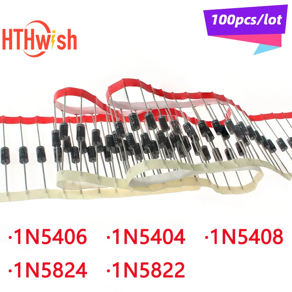 

100pcs/lot 1N5404 1N5406 1N5408 1N5822 1N5824 Rectifier Diodes DO-27 Schottky Diodes