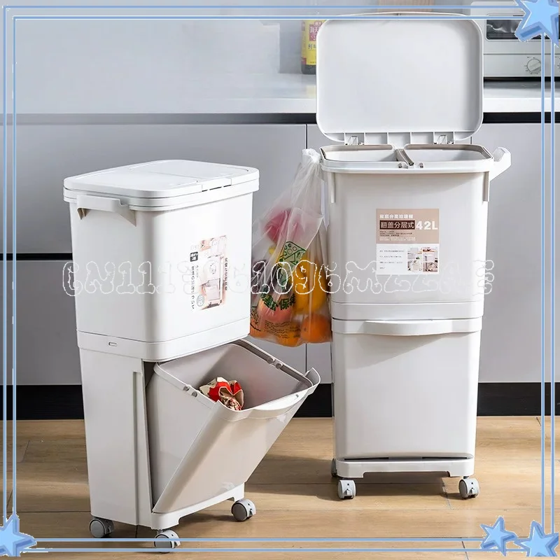 Kitchen Trash Can Household Large Deodorant Food Waste with Lid Double Layer Dry and Wet Separation Garbage Sorting Double