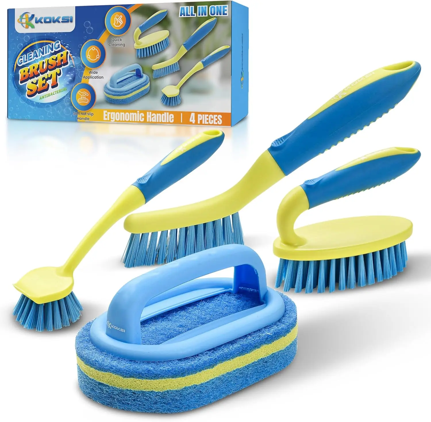

4-Piece Scrub Brush Set: Ergonomic, Multi-Surface Cleaning Kit for Bathroom, Kitchen & Tiles