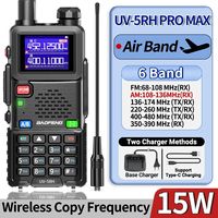 Baofeng UV-5RH Pro Max 15W Air Band Walkie Talkie Wirless Copy Frequency Tri-power Type-C NOAA Long Range 5RM Ham Two Way Radio