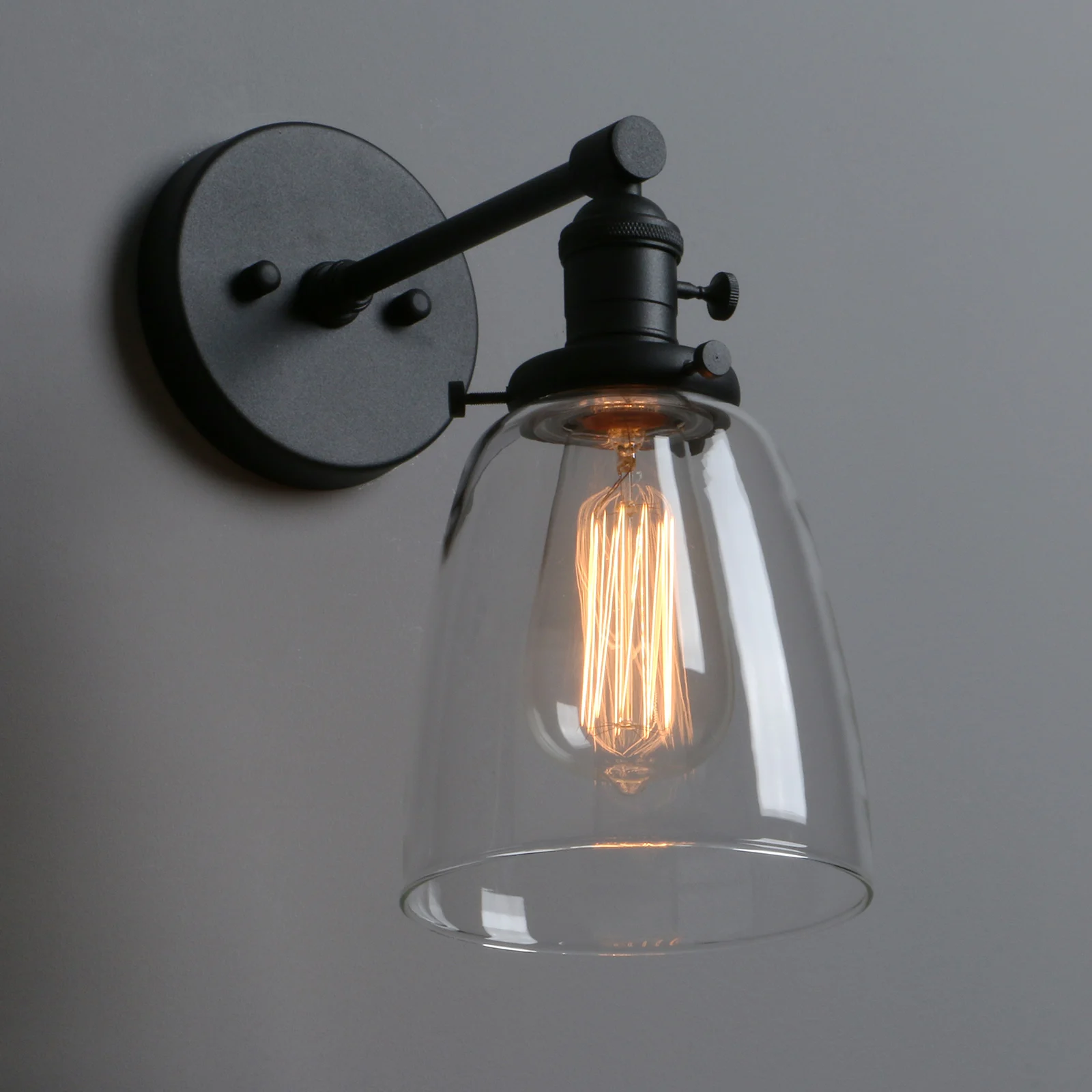 Phansthy Industrial Wall Lamp Single Sconce Light Fixture with 5.6 Inches Dome Clear Glass Shade