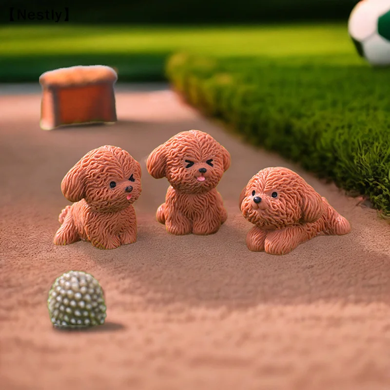 Figurine Miniature Brown Teddy Puppy Dog Micro Landscape Ornaments For Home Decorations Kawaii Animal Desktop Decoration〔Nest〕