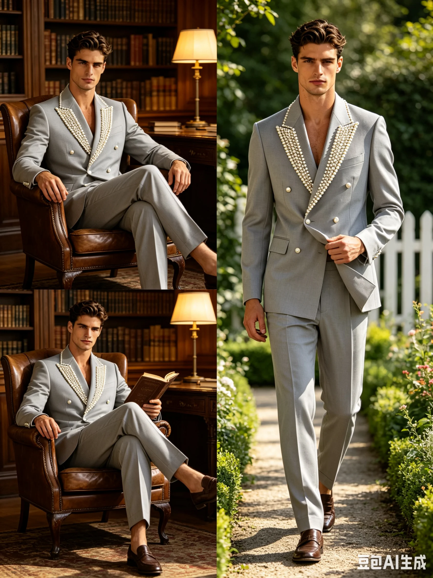 Pearls Men Suit Set 2 Pcs Blazer+Pants Trousers Silver Grey Cotton Formal Office Coat Wedding Tuxedo Customized Jacket Outfit