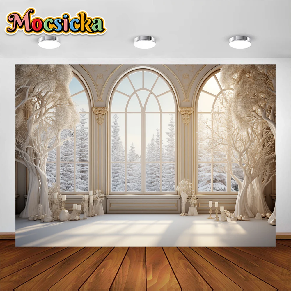 Mocsicka Winter Christmas Backdrops Decoration Kids Adult Photography Props Child Baby Wedding House Castle Background Banner