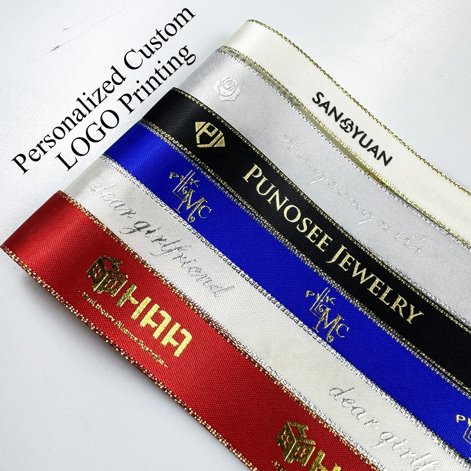 

16mm 22mm 38mm Custom Metallic-Edge Personalized ribbons gold edged ribbons holiday decorations gift packaging