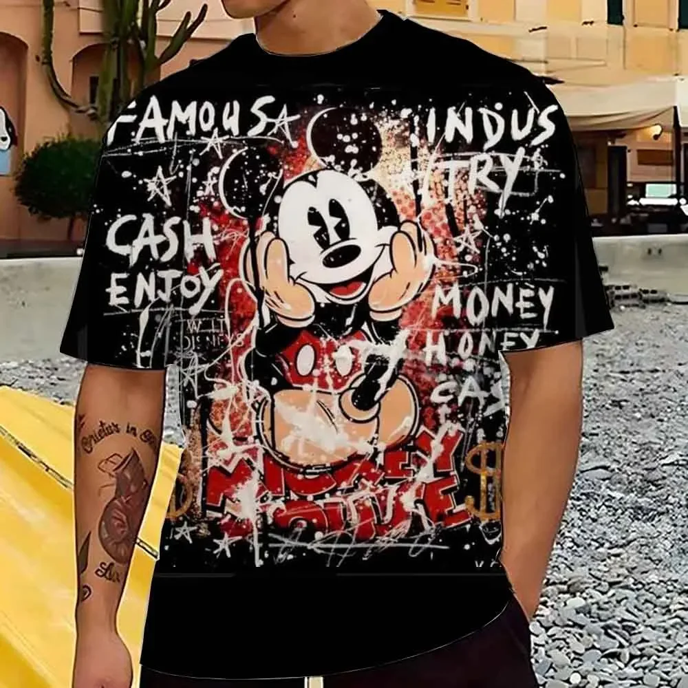 New Disney T-shirt Mickey Mouse Cartoon Men's T-shirt Casual 3D Printing Oversized Fashion Summer Children Boy Short Sleeve