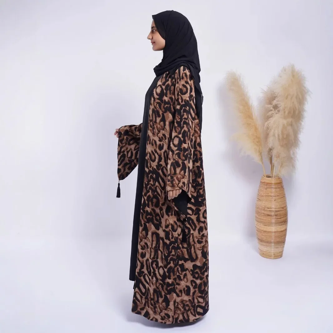 عبايات للنساء فساتين بطبعة الفهد شرابة قفطان رمضان المغرب دبي فساتين مزدوجة الجوانب عيد مسلم رداء جلابية طويل