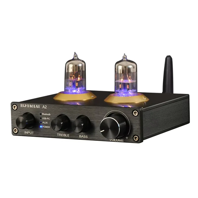 A2 Desktop Tube Preamplifier HiFi Bluetooth 5.0 QCC3003 Preamp Treble and Bass Adjustment 6N3 Tube USB Sound Card Function