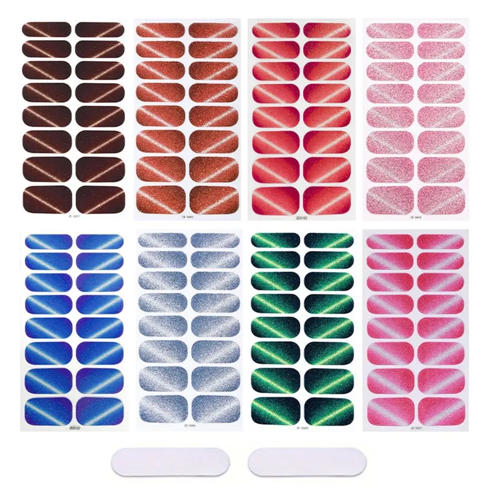 

Новые наклейки для ногтей «кошачий глаз», 16 шт., ультра блестящие диагональные водонепроницаемые обертывания для ногтей «кошачий глаз», самоклеящиеся гелевые наклейки для ногтей