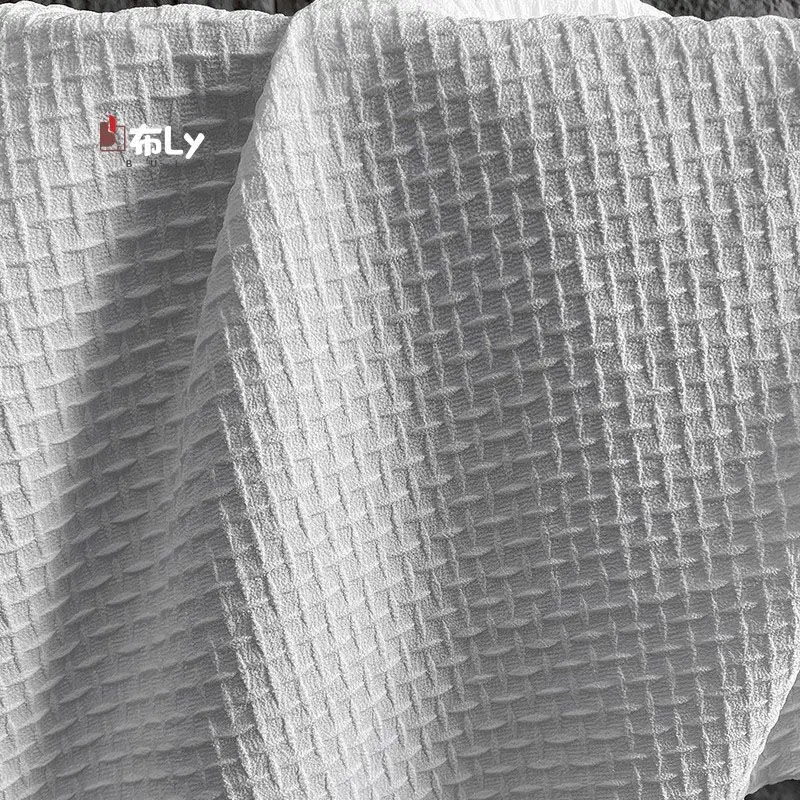 Minimalist Nordic White 3D Texture Jacquard Fabric, Luxury Fashion Material for Skirts & Coats, Designer Cloth