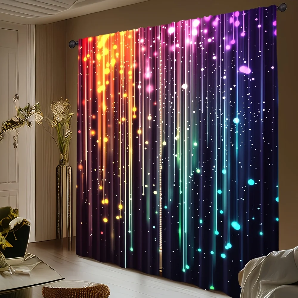 2 Panels Gradient Rainbow Glitter Curtains Thermal Insulated Sunshade for Living Room Bedroom Home Decorative Drapes