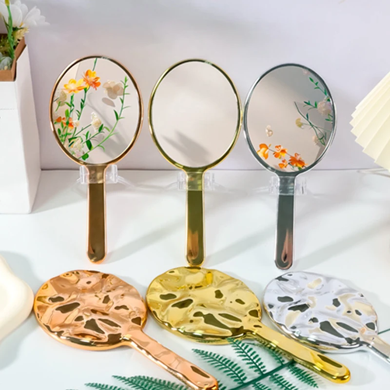 

Liquid Ellipsoid Shape Mirror Hand-Held Desktop Cosmetic Makeup Mirror Travel Portable Beauty Shiny Silver Mirror For Handbag