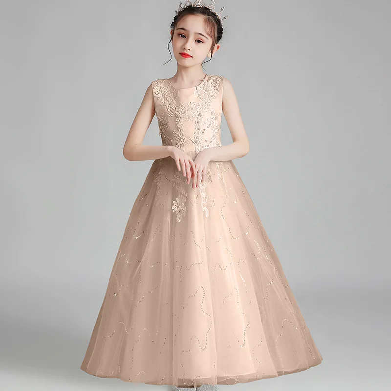 Chrismtmas Holiday Elegant Princess Wedding Flower Girls Dress Ball Gown Party Host Tulle Kids Girls Summer Girl Dress 3-15Y