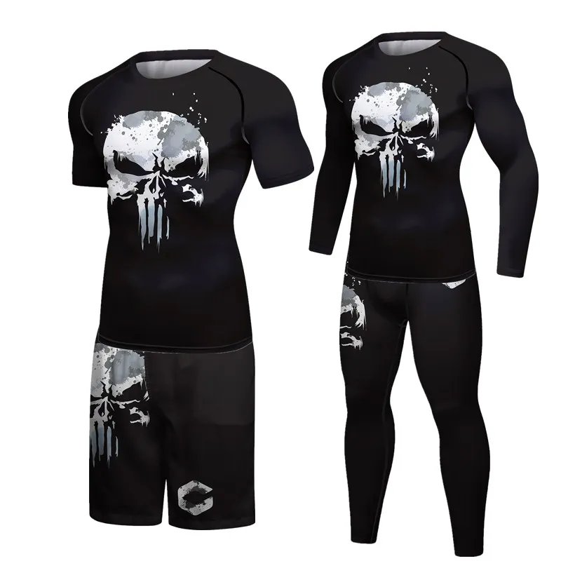 2022 Boxing Compression 3d Skull Printing Sets Mma Rashguard Men Jiu Jitsu Jerseys Fitness Sport Pants Gym Muay Thai Shorts