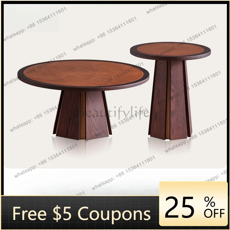 

W2 Solid wood round combination coffee table French red oak living room home antique sofa side table