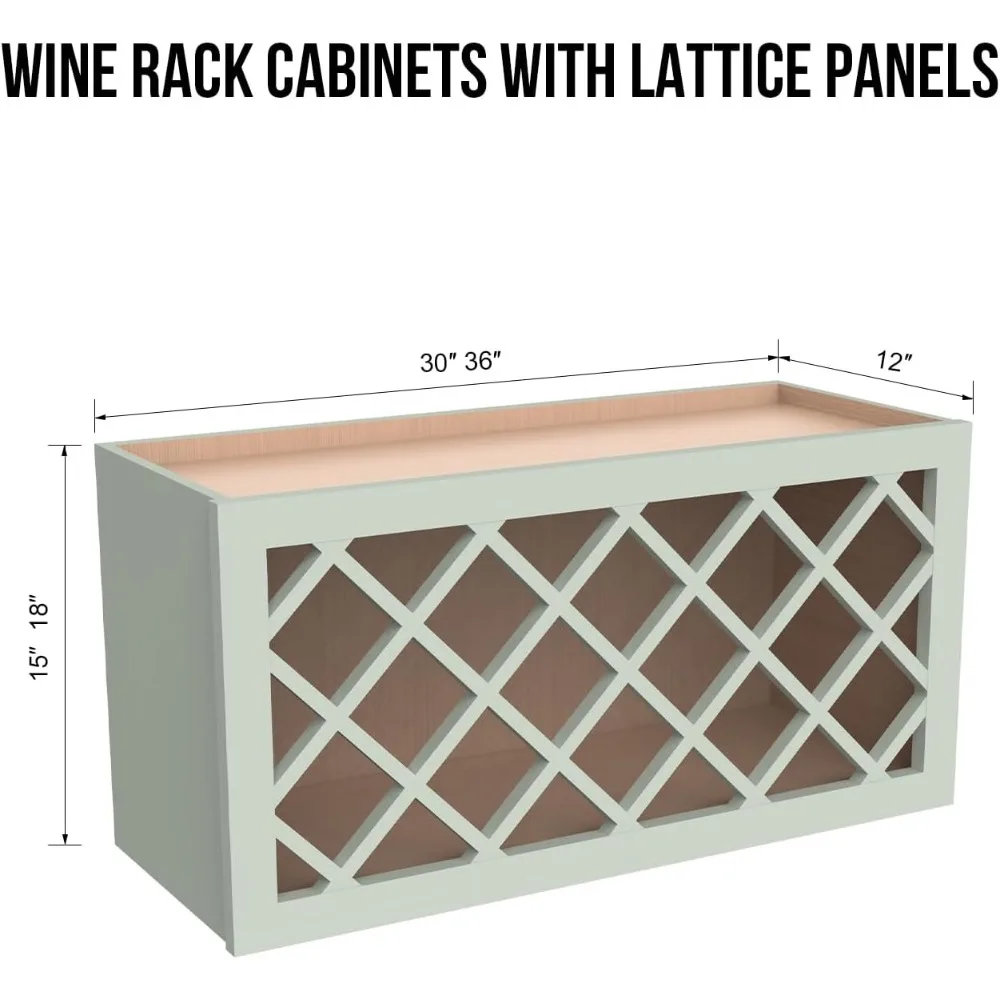 Mueble de pared para botellas de vino RTA de madera maciza con paneles de celosía - Almacenamiento de vino para bar, despensa, bodega y encimera - Mocha