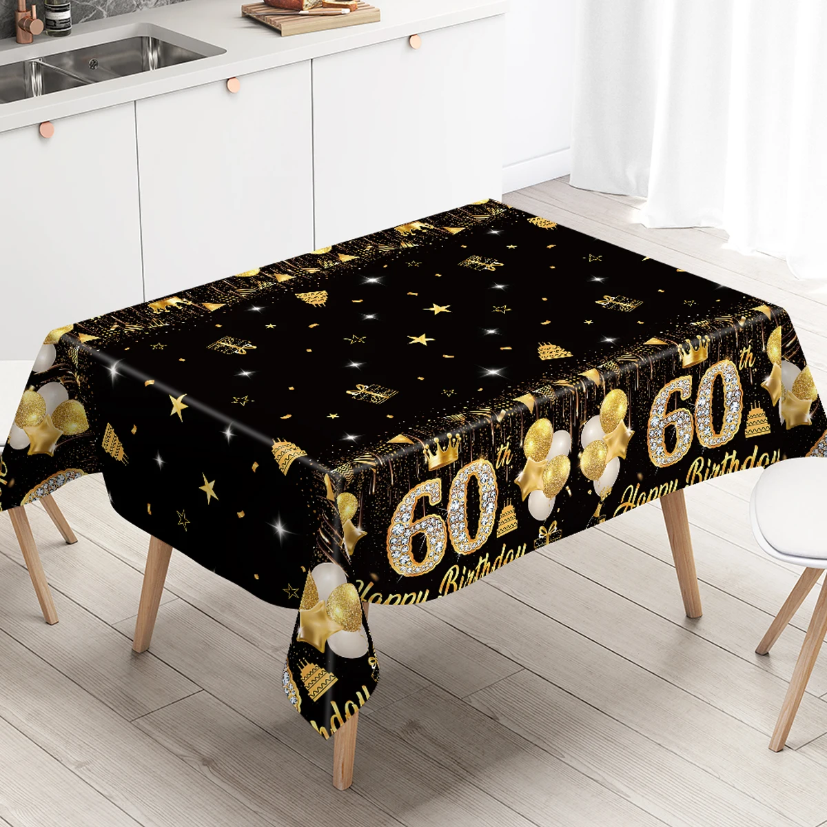 Black Gold Birhtday TableCloth Happy 40th 50th 60th Birthday Party Decoration Adult 40 50 60 Year Old Birthday Party Supplies