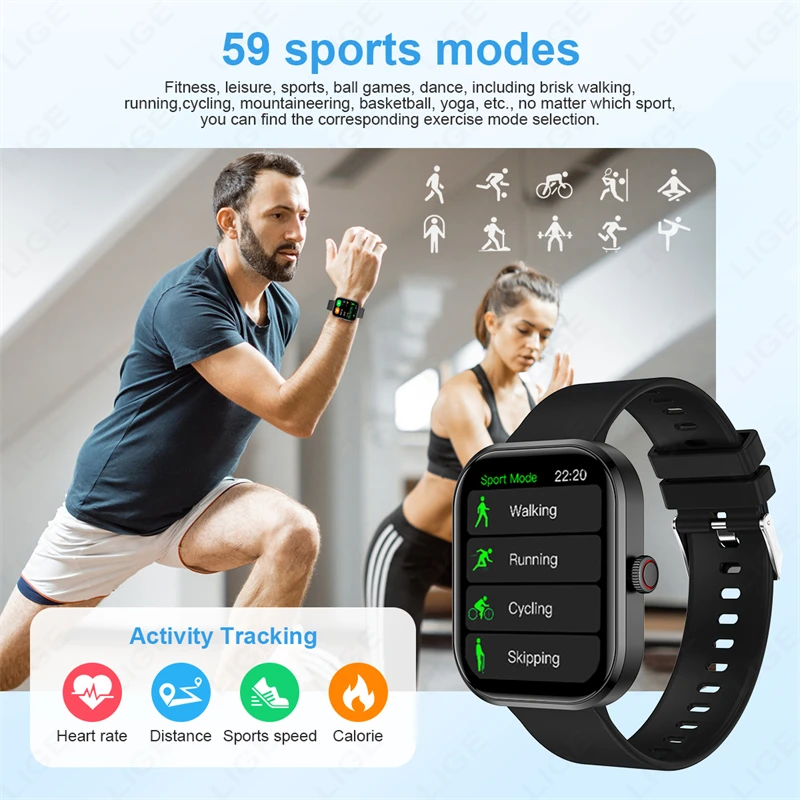 Reloj inteligente LIGE 2025 para hombre, pantalla completamente táctil, llamada Bluetooth, relojes impermeables, rastreador deportivo de Fitness, Reloj inteligente para Mujer