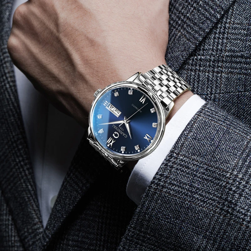Carnival Brand Import Movement Mechanical Watches Men's Luxury Sapphire Glass Automatic Watch For Men Week Calendar Wristwatch