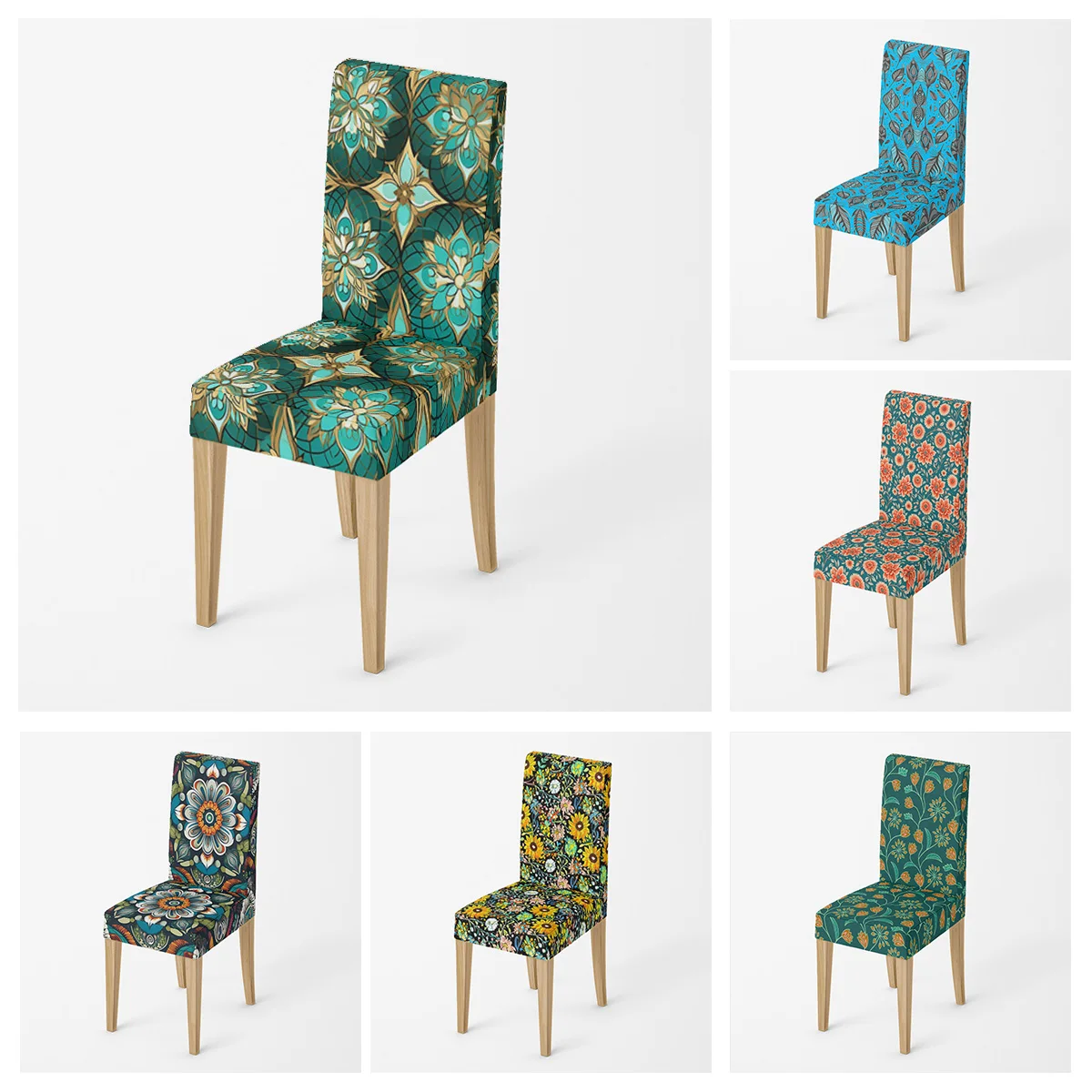 

Spring and Summer Fresh Chair Cover Plant Printing Household Hotel Restaurant General Dining Chair Cover Anti-fouling