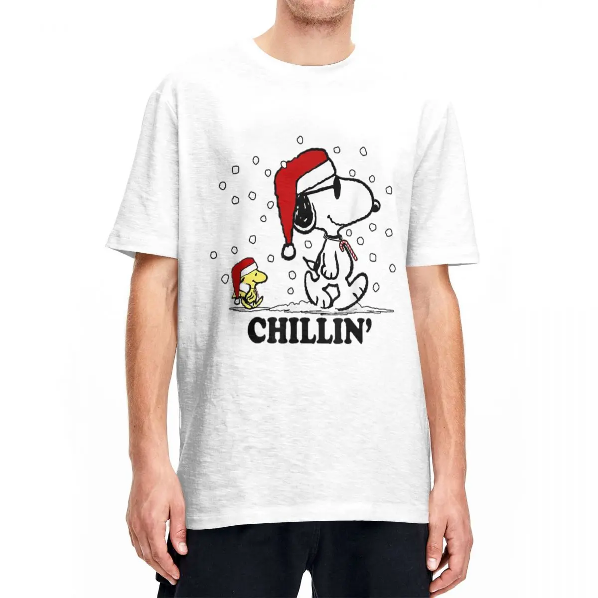 Peanuts Holiday Snoopy Snowfall Chillin' T Shirts Men Women's Pure Cotton Vintage T-Shirts Crewneck Tees Short Sleeve Clothes