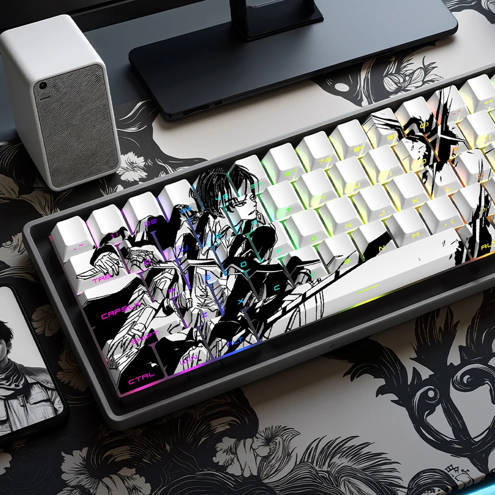 

White Katana 5 Side Dye Sublimation PBT Keycaps Cherry Profile Side Printed Shine Through Keycap for Cherry MX Switches Keyboard