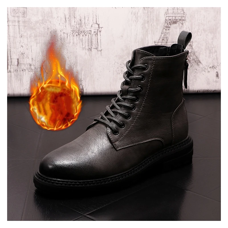 

men's leisure high motorcycle boots lace-up platform shoes stage nightclub dress cowboy original leather boot black grey botas