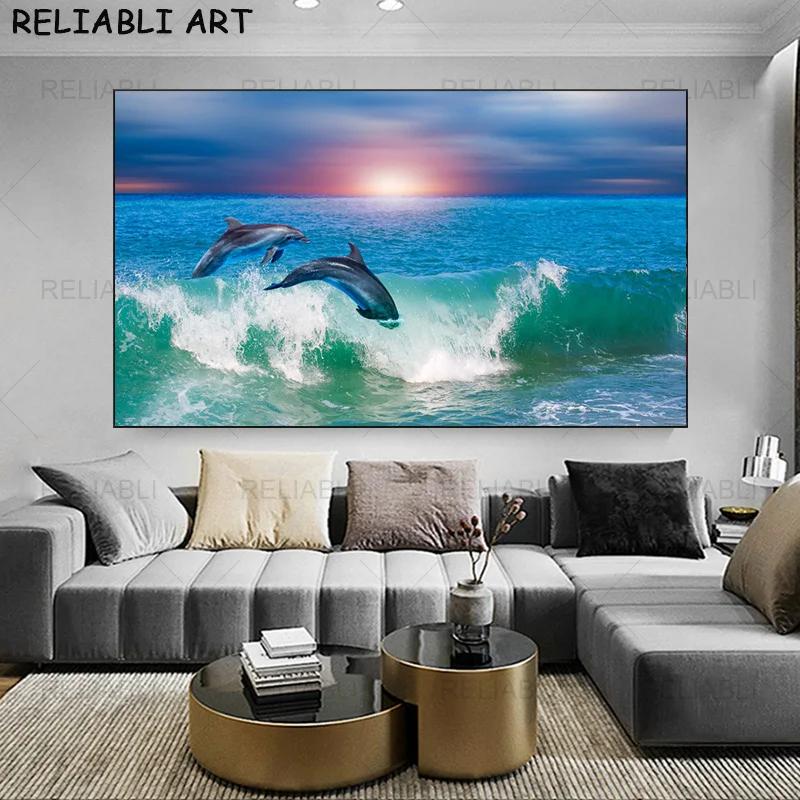 Natural Dolphin Animal Sea Canvas Painting Modern Poster and Prints Wall Art Pictures For Living Room Home Decor No Frame