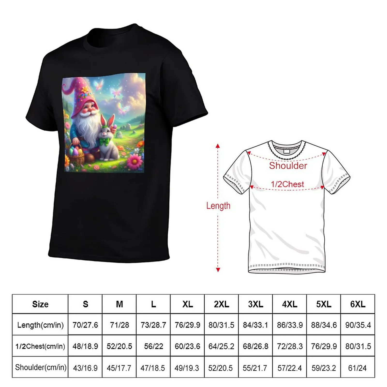 Copy of gnome with Color hat with basket and rabbit happy magical easter landscape T-Shirt Big Size Short Sleeve Tee for Men