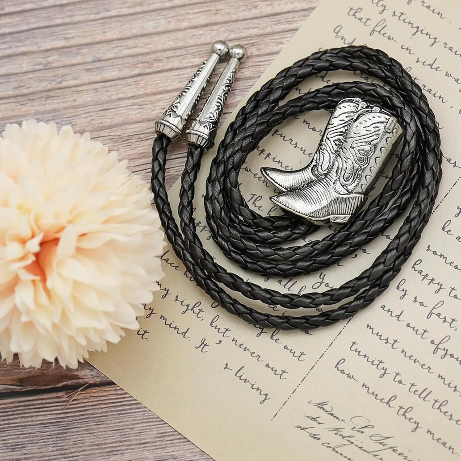 Cowboy Boots Rodeo Country Western Leather Bolo Bola Tie Line Dance Neck Fashion Jewelry Man Pendant Necklace Chain Accessories