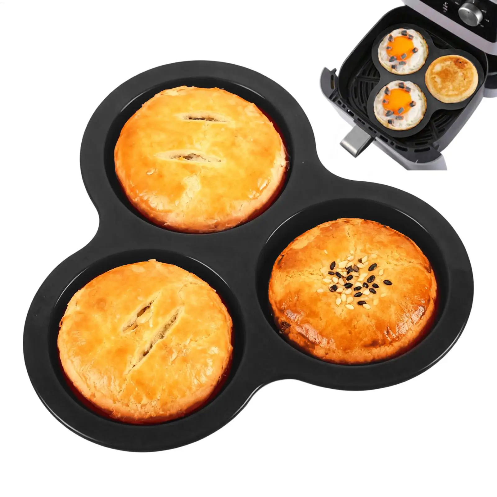 Silicone Egg Cups for Air Fryer 3-Cavity Egg Mould Silicone Air Fryer Cups for Small Cakes Puddings Hamburgers Breakfast