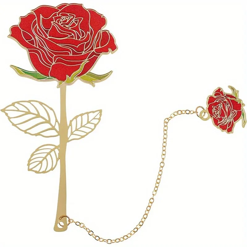 Hollow out rose bookmark with high-end feel, metal minimalist flip book clip, student stationery gift