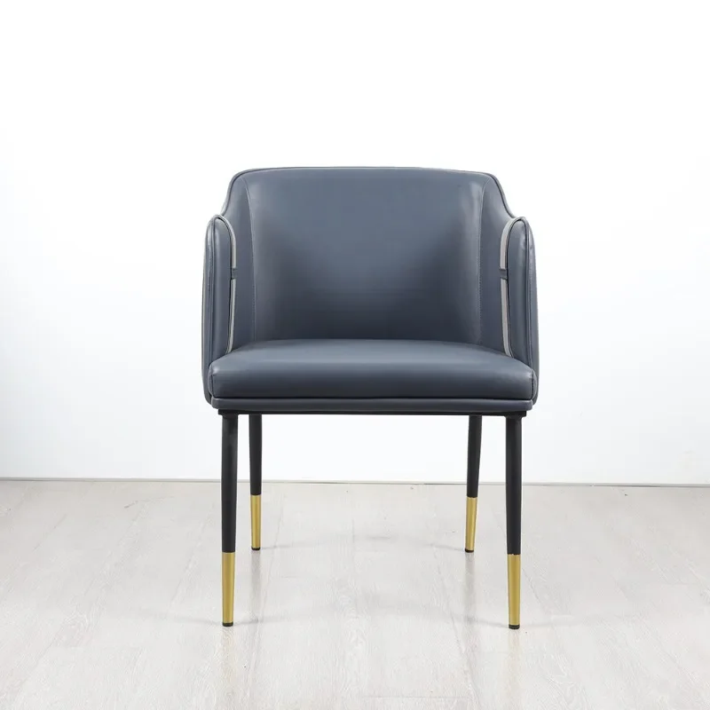 Italian light luxury dining chair, hotel cafe leisure negotiation chair, leather armrest back chair