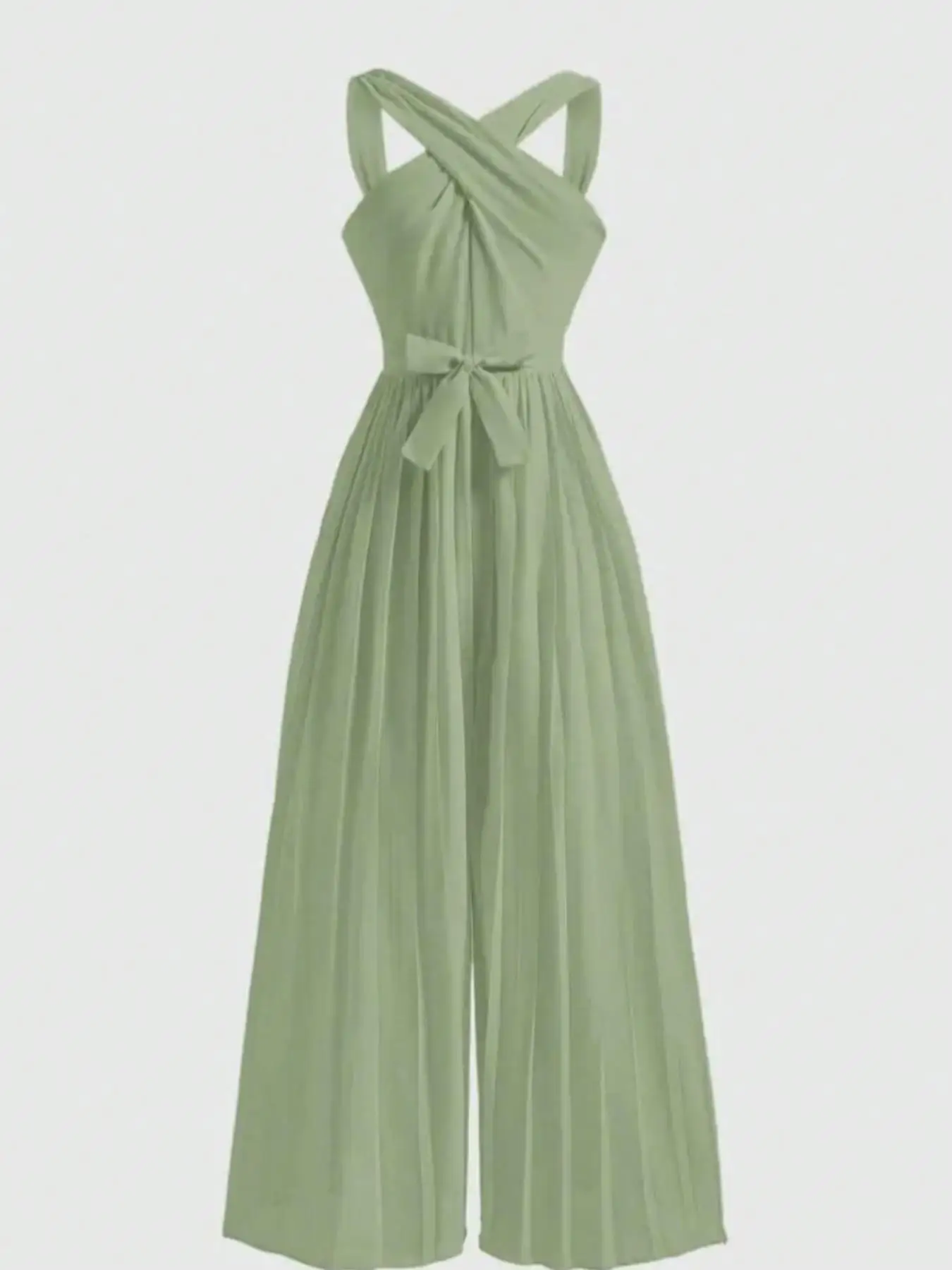 Eleganter ärmelloser Jumpsuit mit Kreuzhalsausschnitt, gerafftem Schmetterlingsknoten, schmaler Passform, lässiges Mode-Partykleid für Teenager-Mädchen. – Detail 4