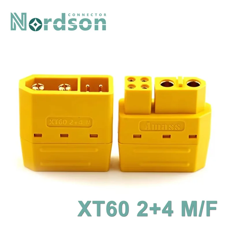 2+4 XT60 with Signal Pin Model Aircraft High Current Lithium Battery Plug Male Female 6pin Welding Wire Connector with sheath