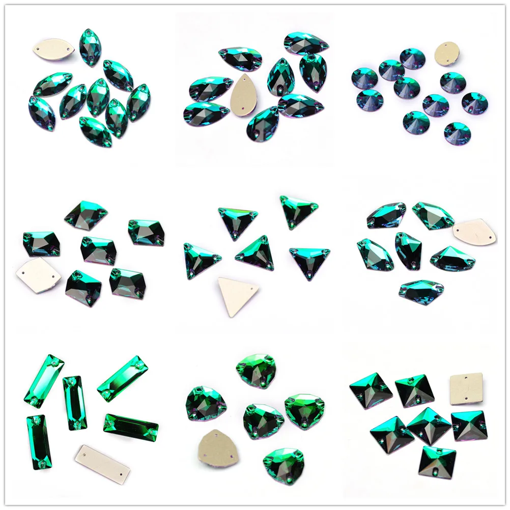 YANRUO Emerald Sew On Rhinestones Decorations Stones and Crystals Cabochons for Needlework Wedding dress Applique on clothes