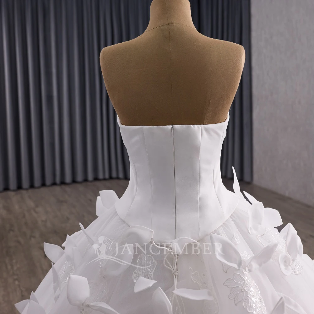 فساتين زفاف بدون حمالات أنيقة مخصصة ثوب الكرة بلا أكمام طول الأرض ثوب الزفاف ذيل المحكمة Vestidos De Novia #6