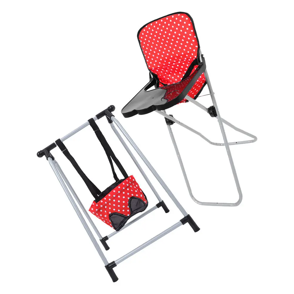 

2Pcs Stylish Mini High Chair and Swing Set for Realistic Play Furniture with Adjustable Seat Portable Dollhouse Accessory