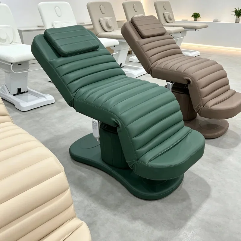 Electric Beauty Treatment Chair Spa Massage Facial Bed Adjustable Reclining Quilted Upholstery Pedestal Base