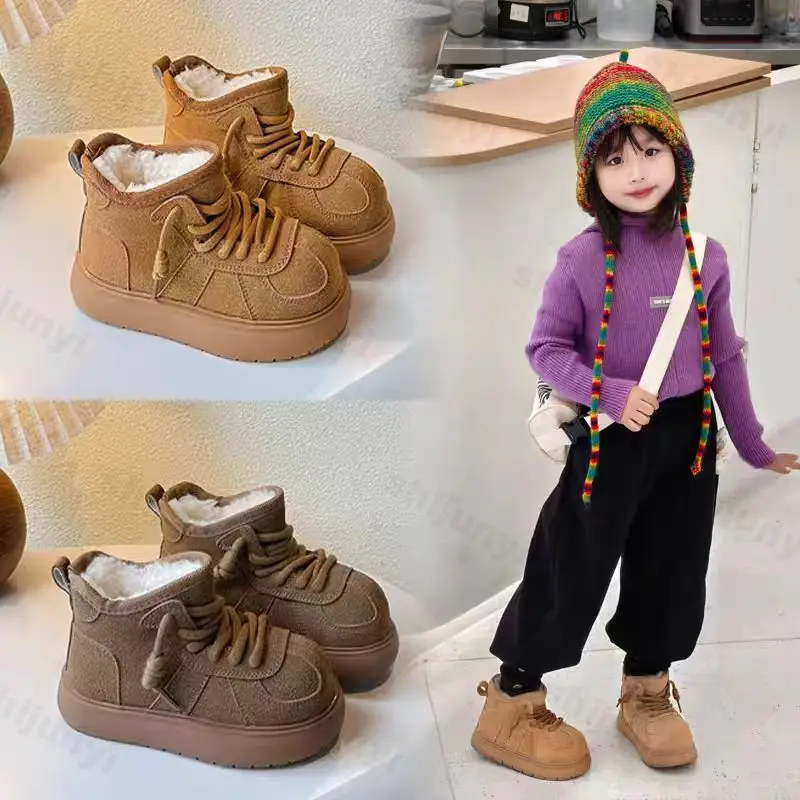 

Children Short Snow Boots Boys Girls Plush Warm Cotton Boots Kids Anti-slip Cotton Shoes Rubber 2026 Winter Fashion Outdoor Shoe